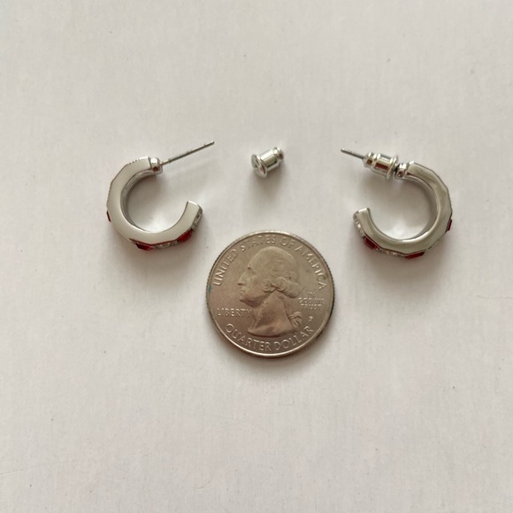 Park Lane Elegant Red and Silver Hoop Earrings - Picture 3 of 3